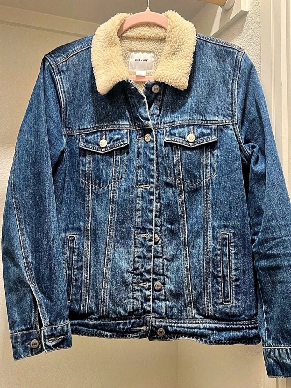 Old Navy Sherpa-Lined Denim Trucker Jacket Women's Blue Size Large
